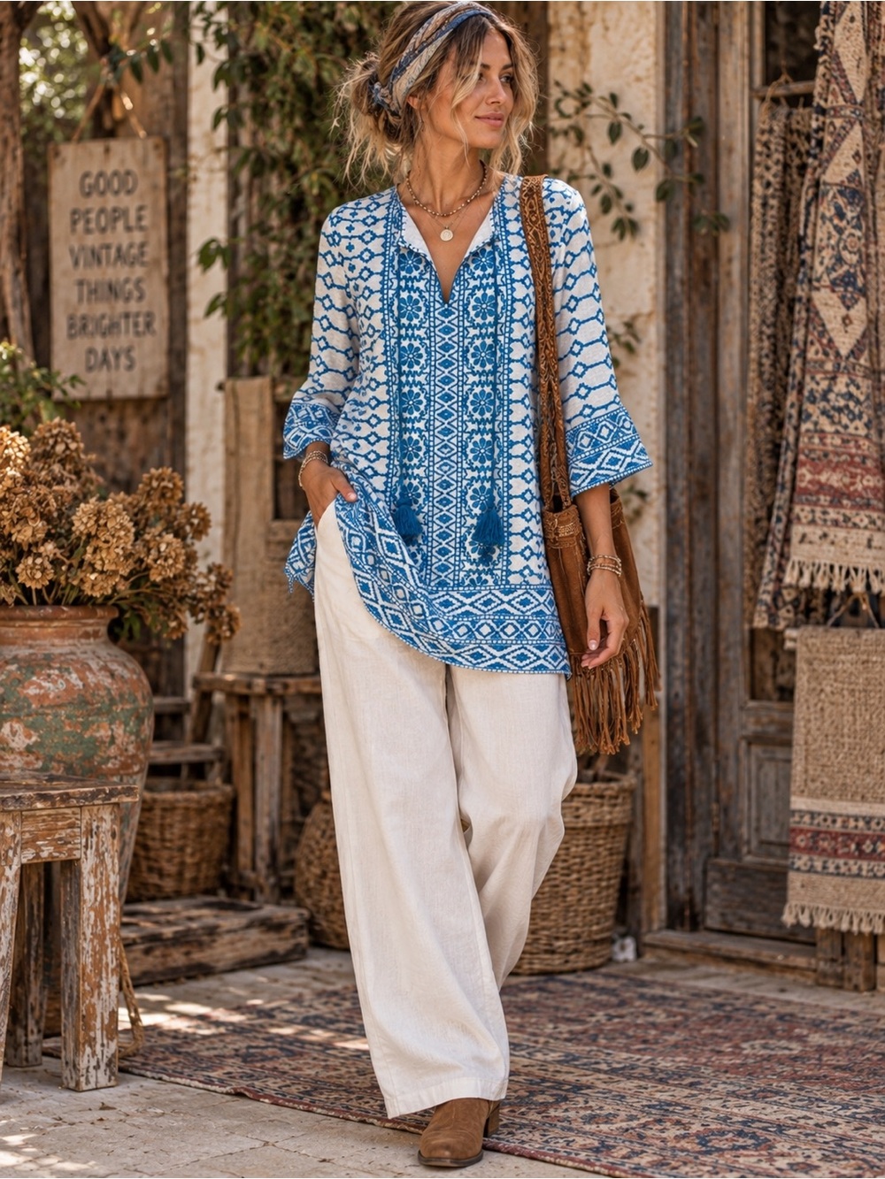 Tolani Salma Turquoise Blue Embroidered Cotton Tunic Top Mini Dress M NWT
